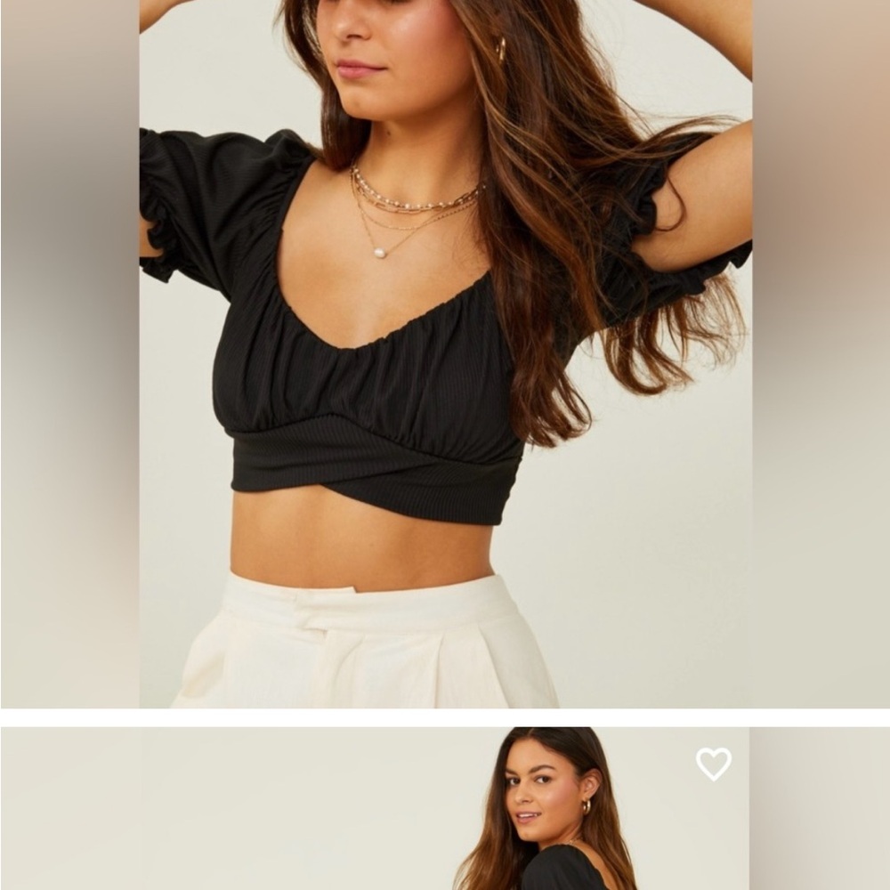 Elegant Black Puff Sleeve Crop Top